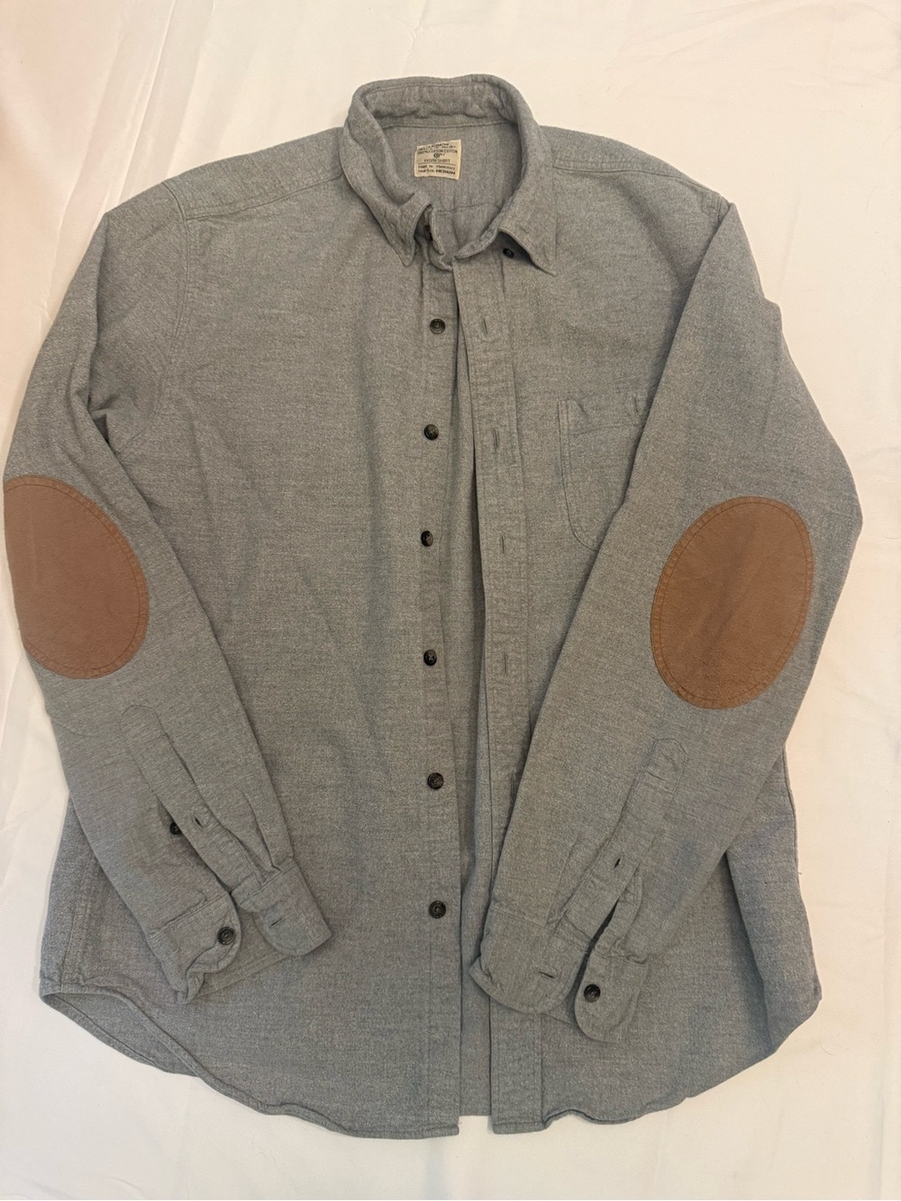 J. Crew Gray Button-Down Shirt with Brown Elbow Patches